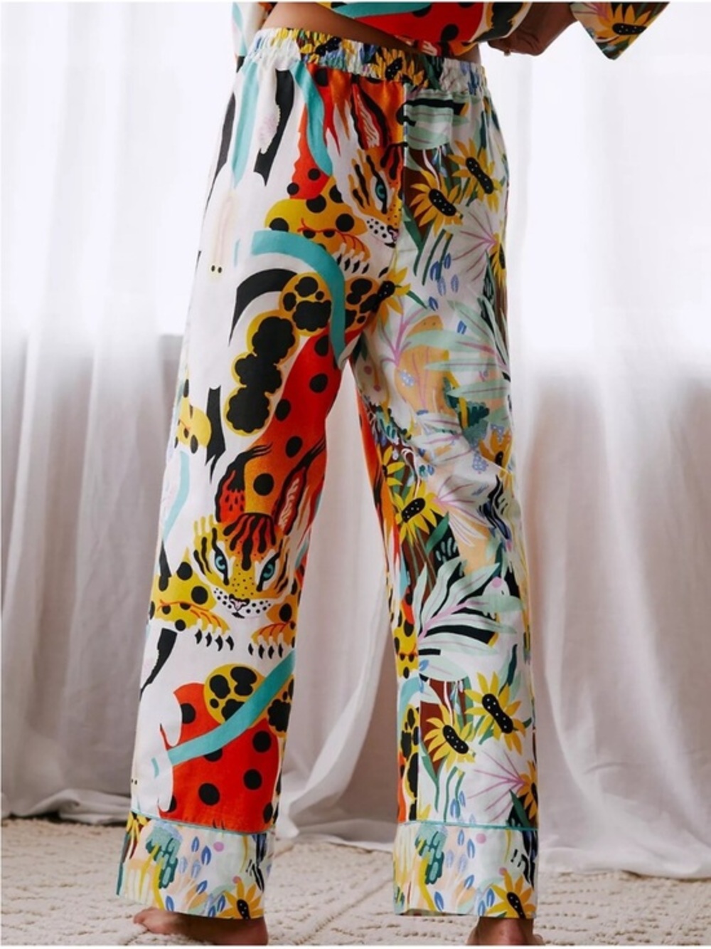 Anthropologie Multicolor Floral & Leopard Print Wide-Leg Lounge Pants size L